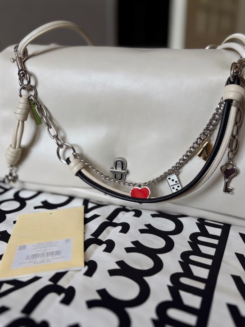Marc Jacob’s LARGE Dual Shoulder Bag in Cloud with Bag Charm NWOT
